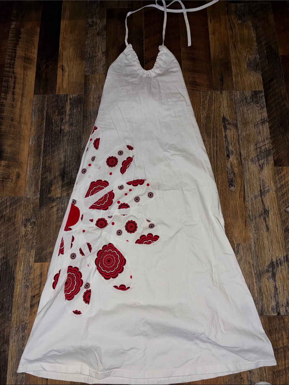 White Halter Maxi Dress with Red Floral Print